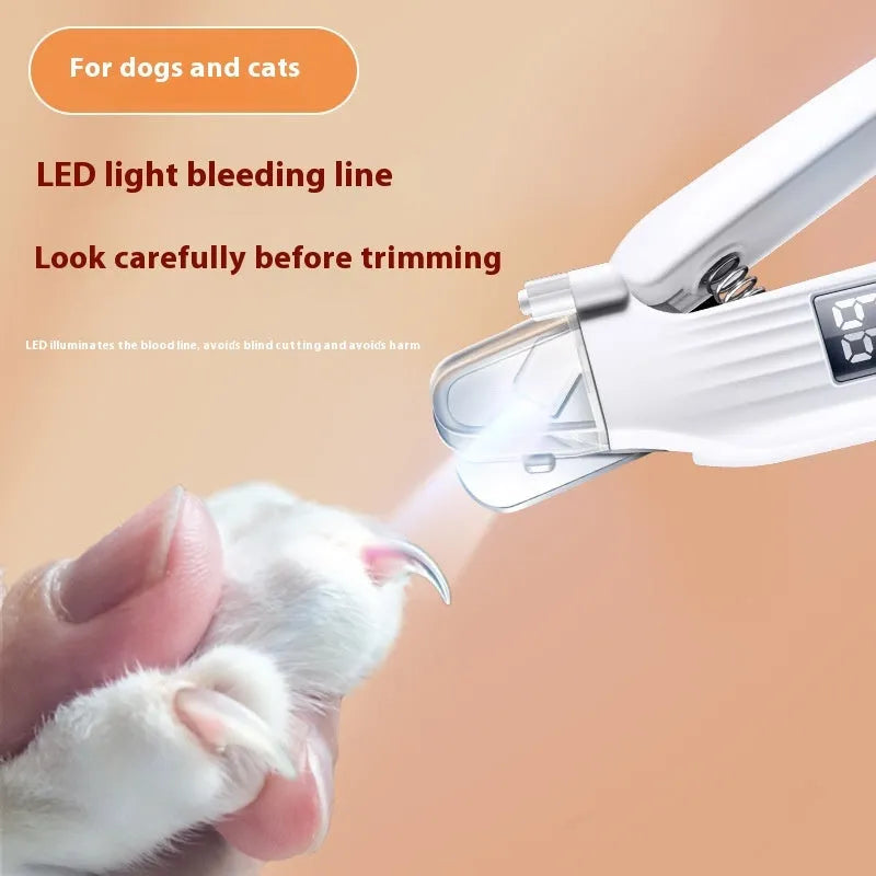 HZ8 White model dog nail clippers with a nail piercing device on a white background.
