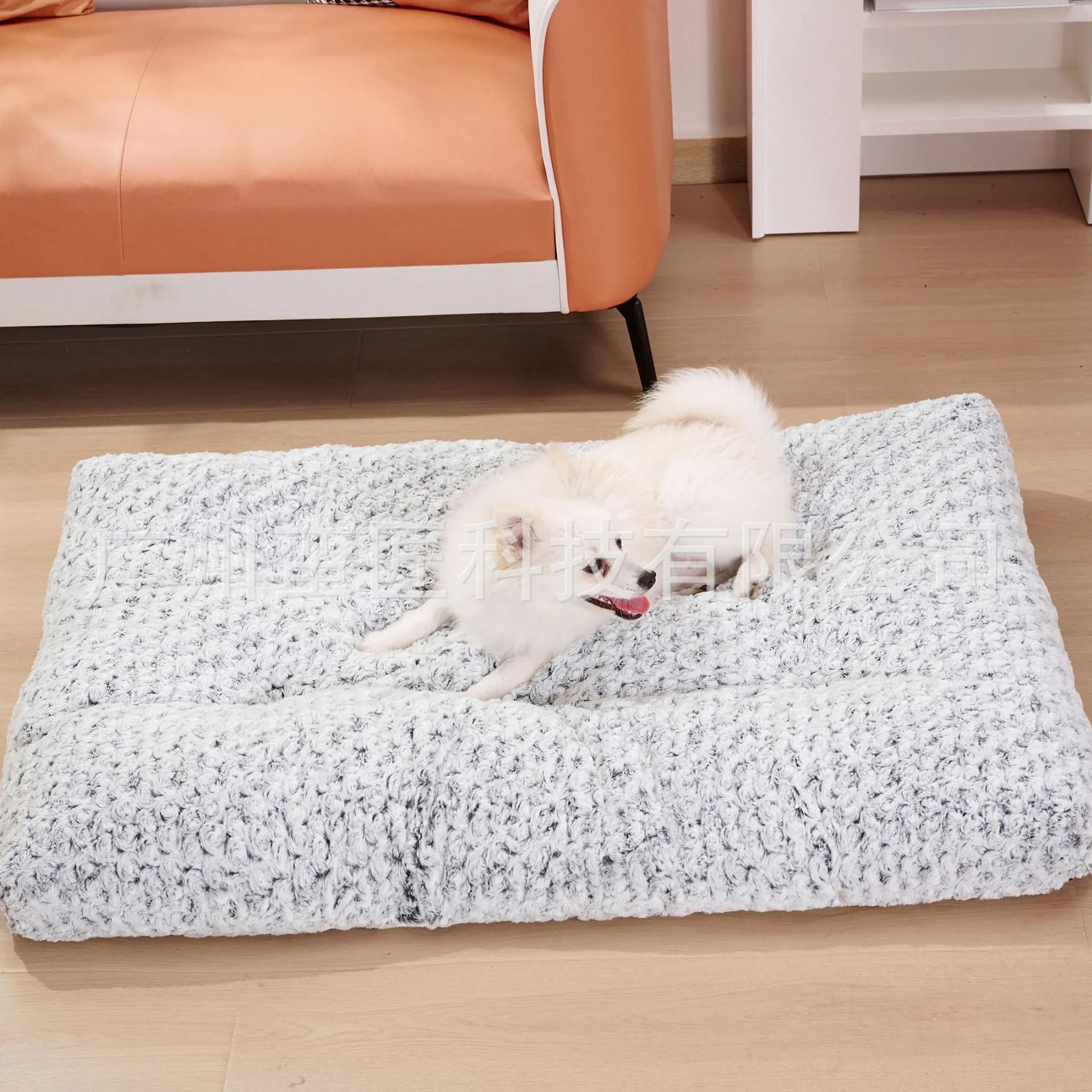 Light gray embossed velvet dog bed for small medium large dogs and cats