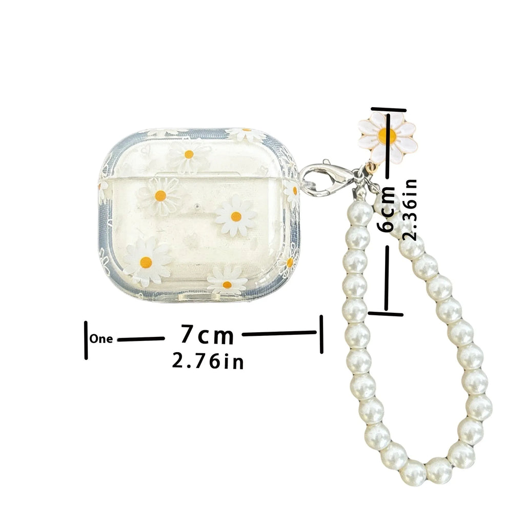 High transparent TPU protective cover with pearl pendant and chain for Apple AirPods charging case