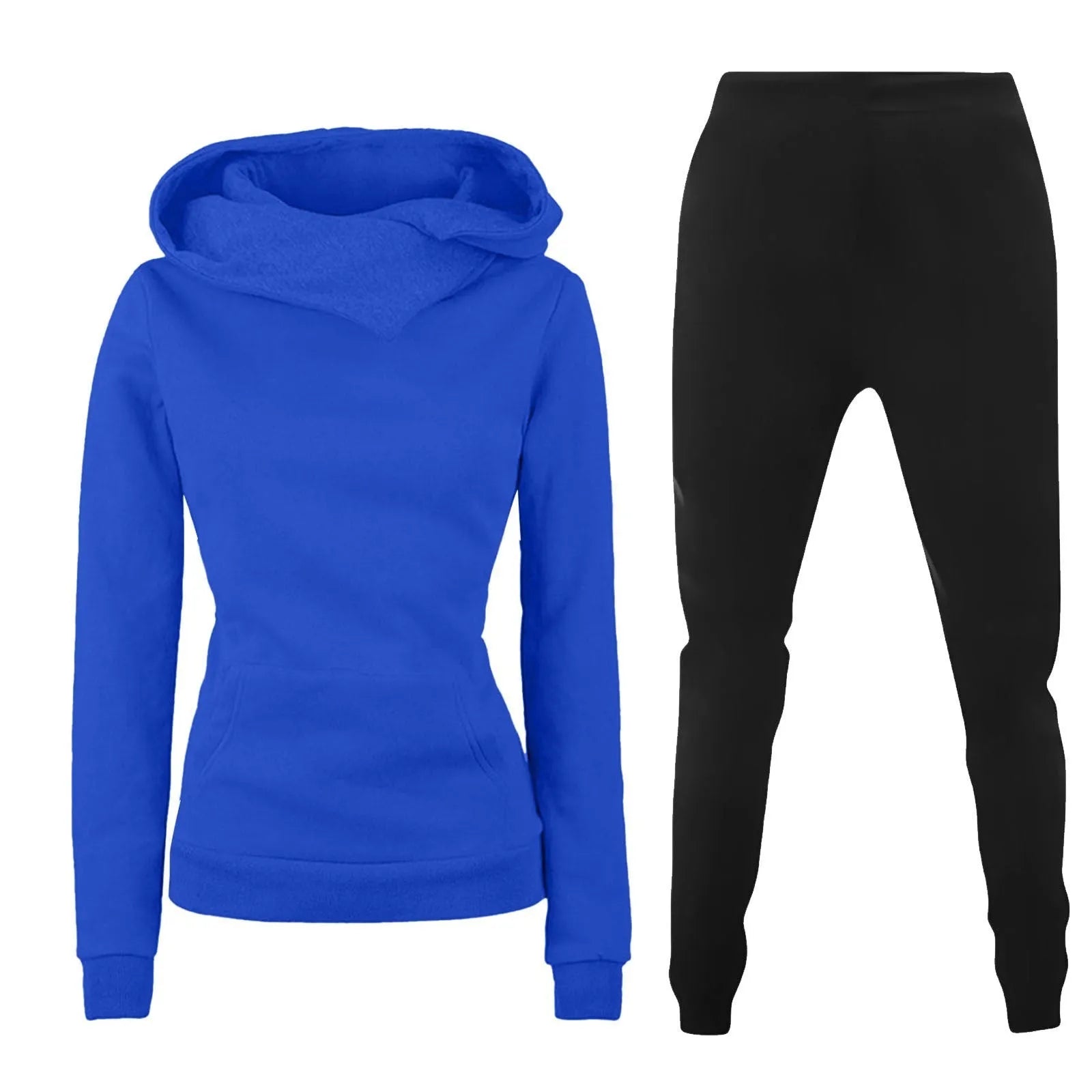 Ladies hooded sweater casual suit two-piece set in solid colour with long sleeves and print, polyester fibre fabric