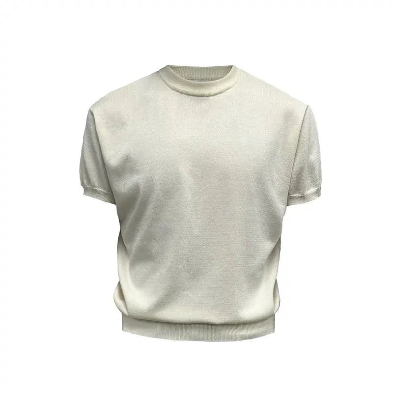 Men's slim fit polyester t-shirt with thread-cuffed short sleeves in flower blue colour