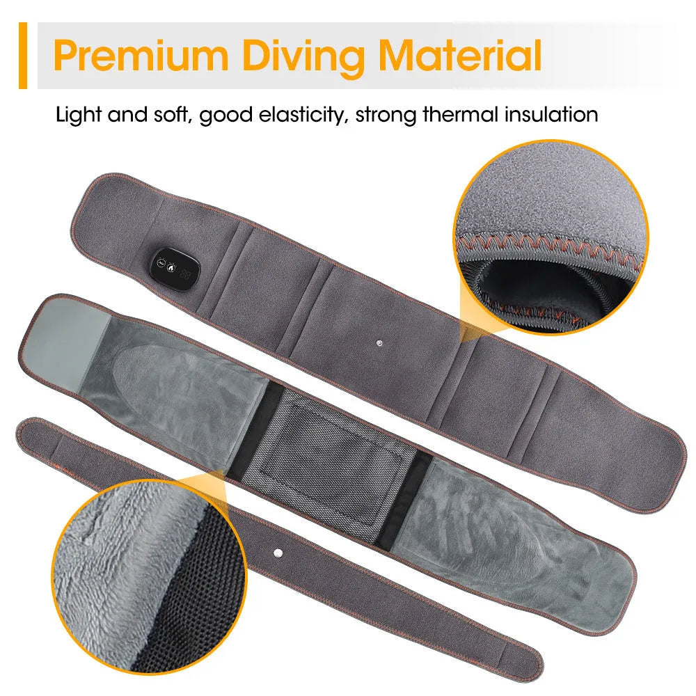 Electric heating massage belt in grey with adjustable wrap and USB cable