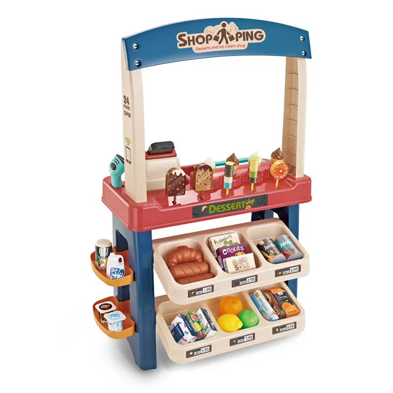 Plastic ice cream supermarket pretend play toy set in red (668-74) with table and toy accessories