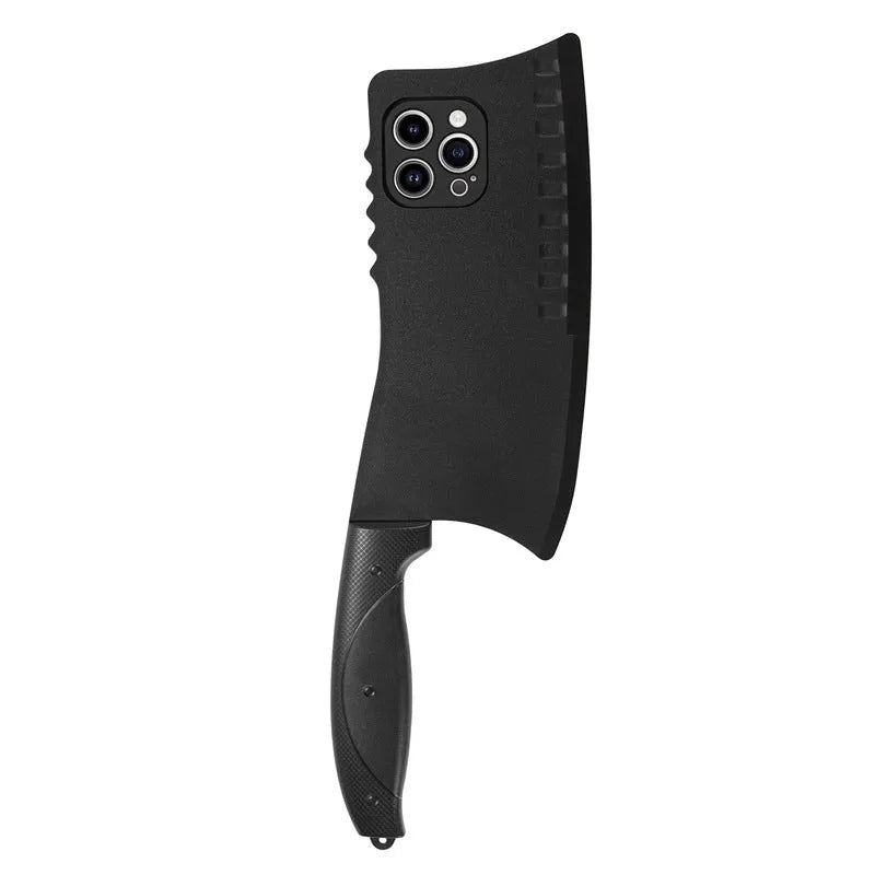 Quirky kitchen knife design TPU PC phone case for iPhone 11-15 series, black colour option