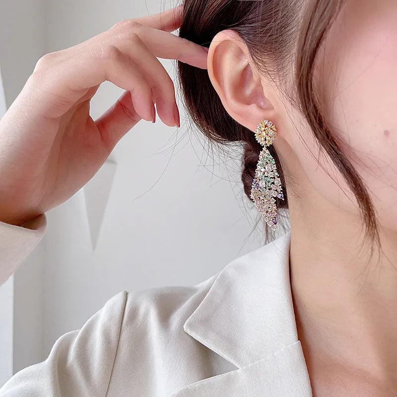 Copper geometric earrings for women with electroplated colour finish and fold design