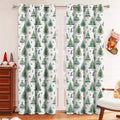 Green Christmas Forest patterned punching design polyester shade curtain hung on a window