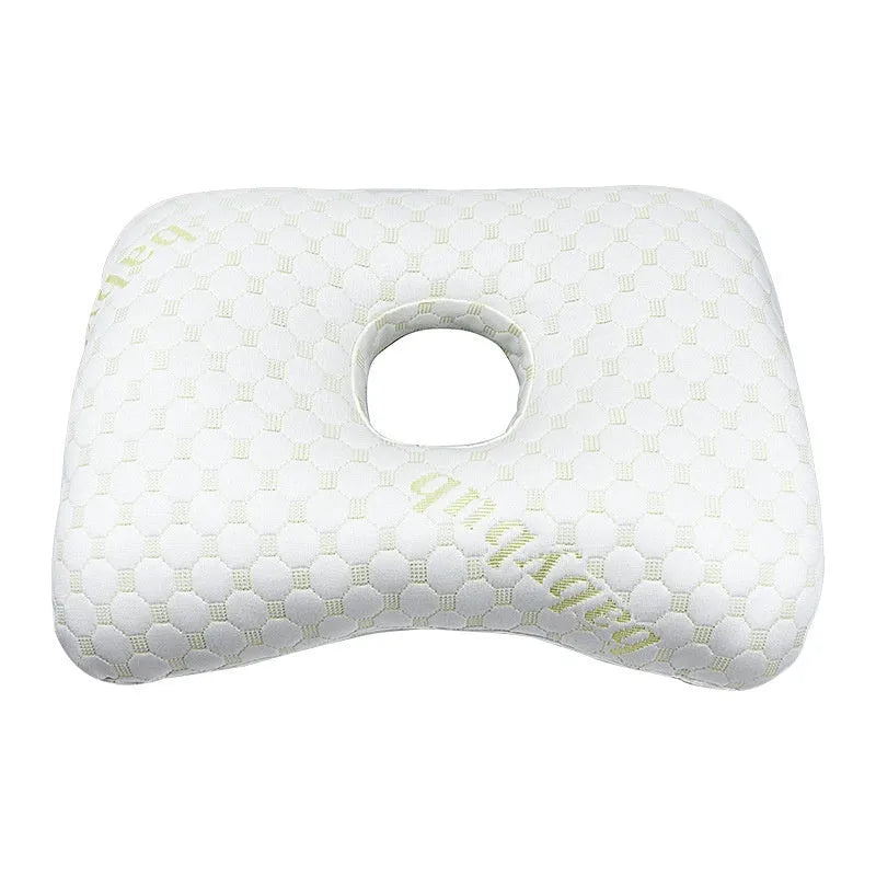 Beauty salon single hole ear pillow in grey colour, showing central ear hole and rectangular shape.
