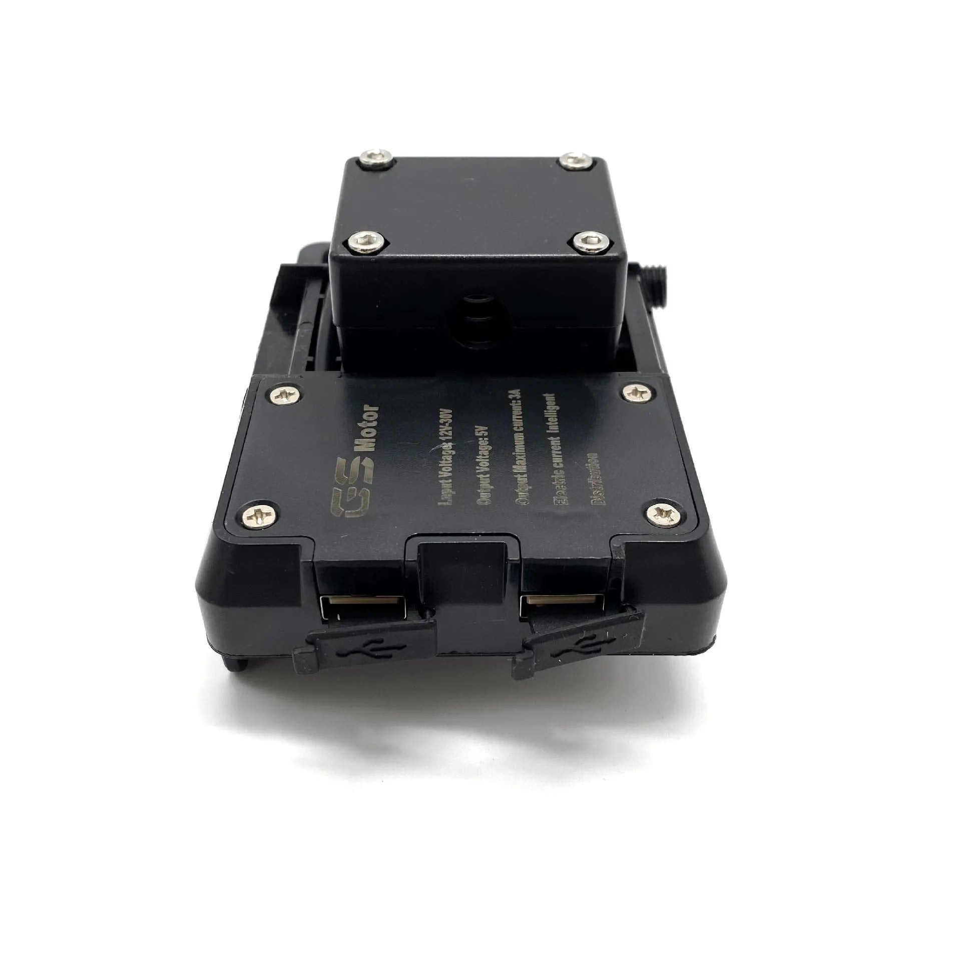 Black ABS plastic phone mounting bracket for BMW R1200GS and R1250GS motorcycles.
