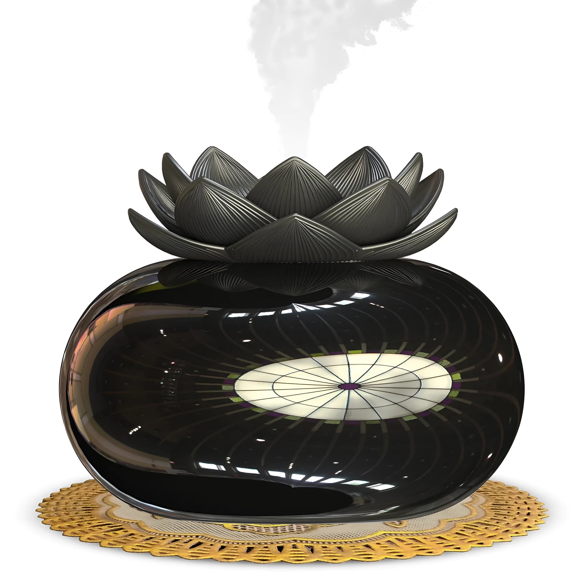 Black round USB-powered aromatherapy humidifier with ultrasonic operation