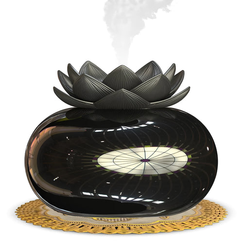 Black round USB-powered aromatherapy humidifier with ultrasonic operation