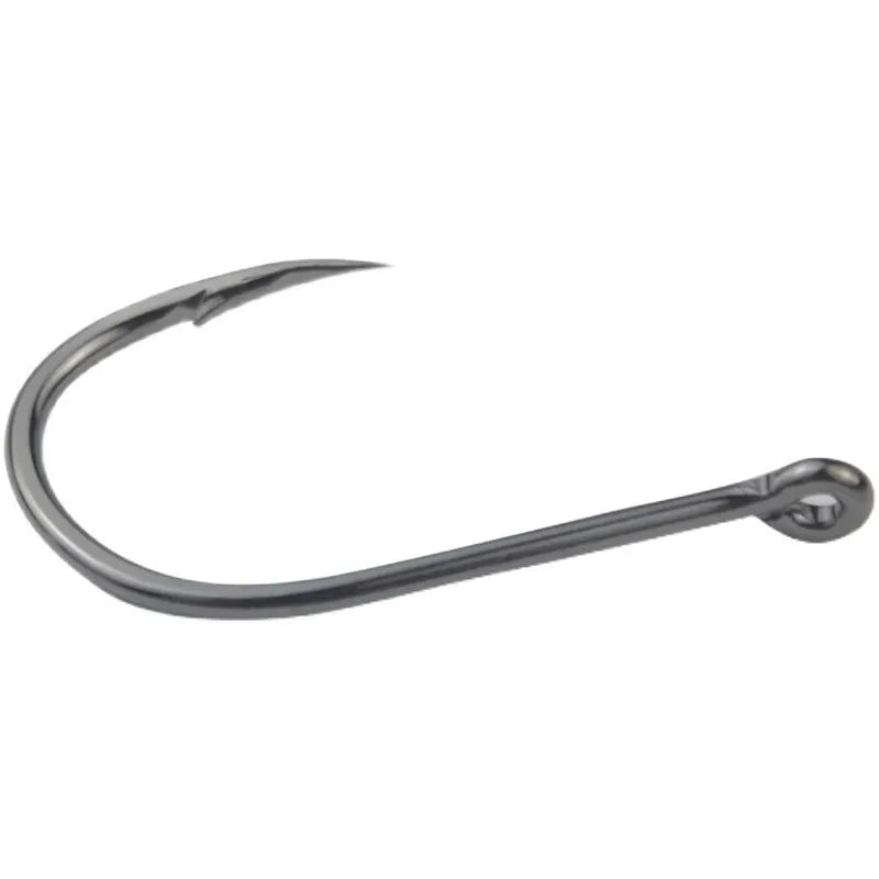 Bulk pack of alloy carbon steel sea fishing hooks with crooked mouth barbed design in various sizes