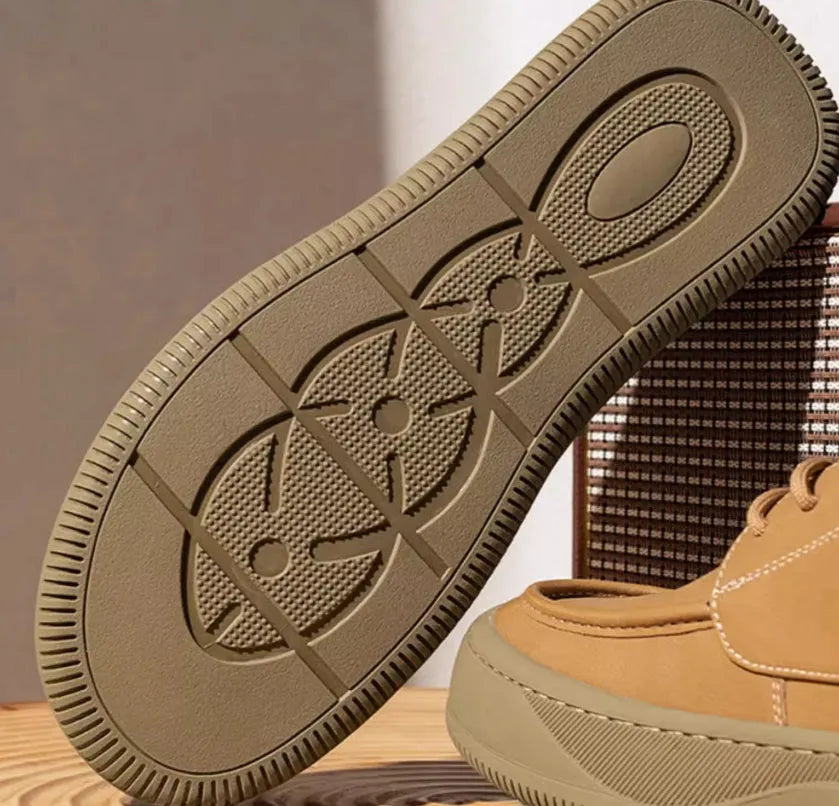 British retro brown leather casual shoes with big toe design and rubber soles