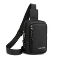 Large capacity nylon crossbody bag for men, vertical square shape, black colour, sewing line details, medium-soft structure