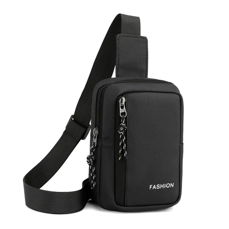 Large capacity nylon crossbody bag for men, vertical square shape, black colour, sewing line details, medium-soft structure
