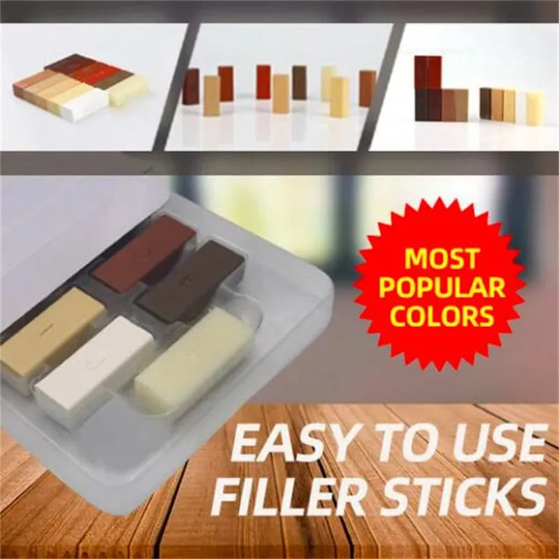 Floor repair kit with wax sticks and manual tools for DIY tile restoration
