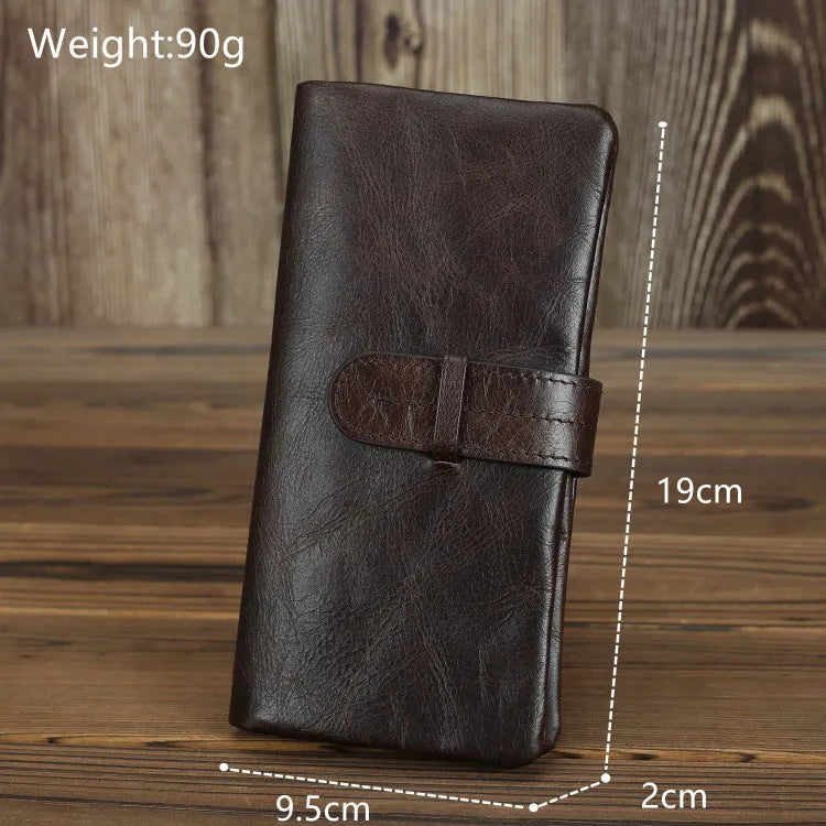 Genuine leather women's wallet in black showing vertical style with multiple card slots