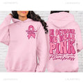 Breast cancer awareness pullover hoodie with retro art design and side seam pocket in pink colour.