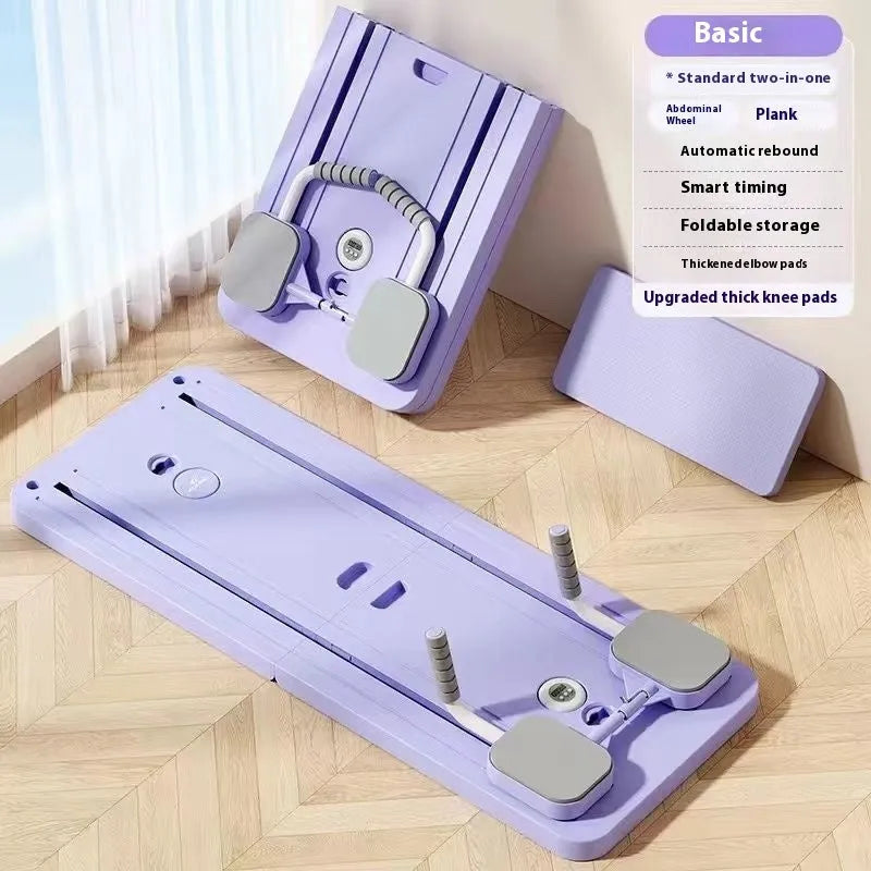 Multi-functional fitness board in standard purple with automatic rebound abdominal wheel for full body home exercise