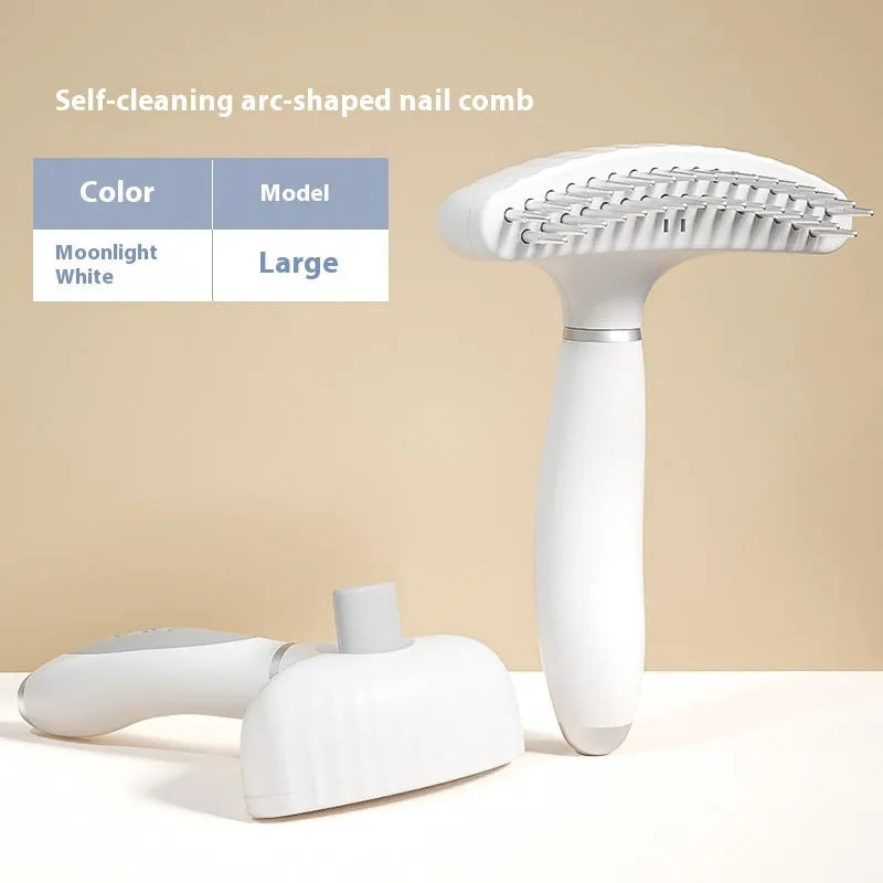 Stainless steel double row dog grooming comb in azure light blue on a white background.