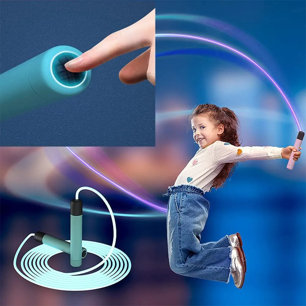 Luminous LED skipping rope adjustable 2.8m in green blue pink for kids adults fitness