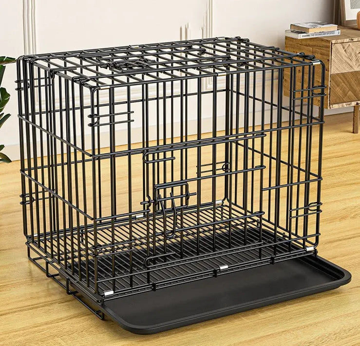 Folding dog pet cage in iron wire with encryption lock, black colour, size 60x42x50cm