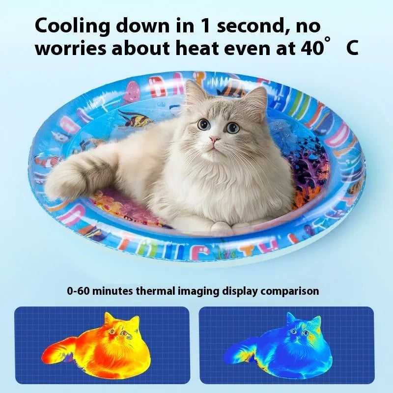 PVC inflatable pet cooling water cushion with aquatic designs for dogs and cats