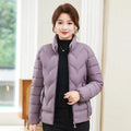 Women's pure cotton loose fit long sleeve stand collar blouse in solid colour
