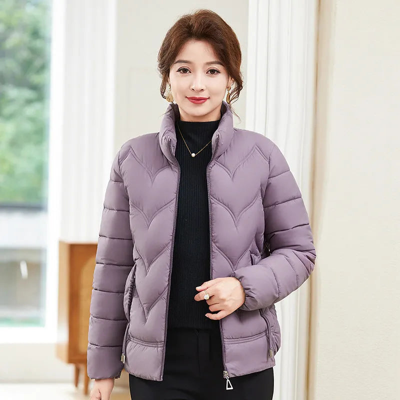 Women's pure cotton loose fit long sleeve stand collar blouse in solid colour