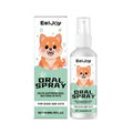 120ml white plastic bottle of pet oral spray for dogs and cats with a blue spray pump.