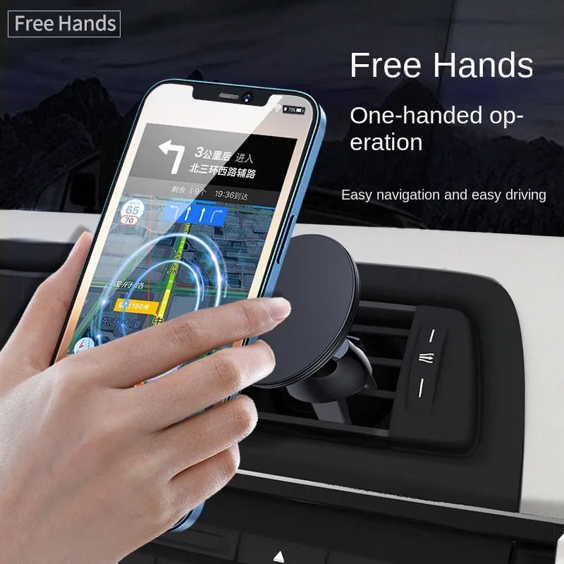 Black aluminium alloy magnetic car air vent phone holder with rotating mount