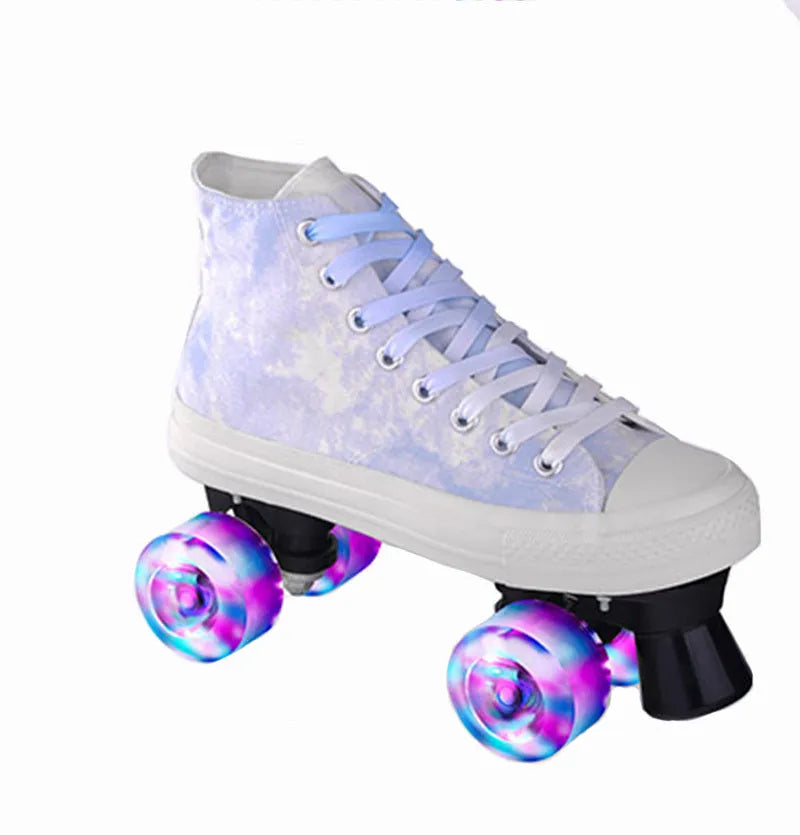 Camouflage canvas double row roller skates for adults with PU wheels in blue flash option