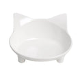 White shallow melamine pet bowl with non-slip rubber base for cats and dogs.