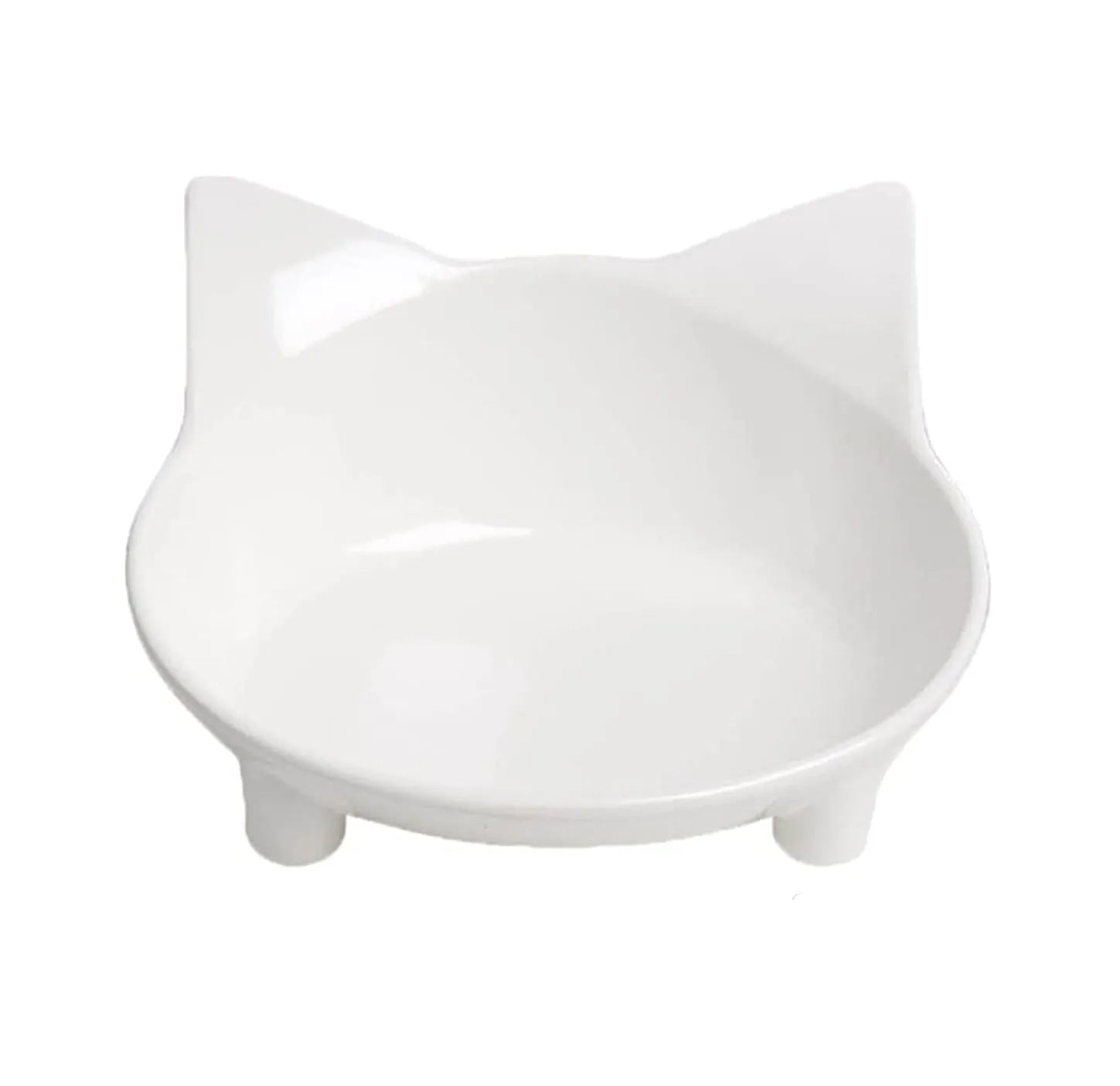 White shallow melamine pet bowl with non-slip rubber base for cats and dogs.