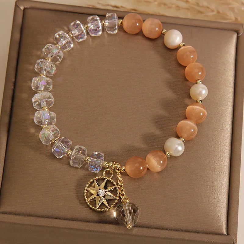 Orange women's bracelet with eight Awn star design featuring gold-plated inlaid artificial gemstones and semi-precious stones