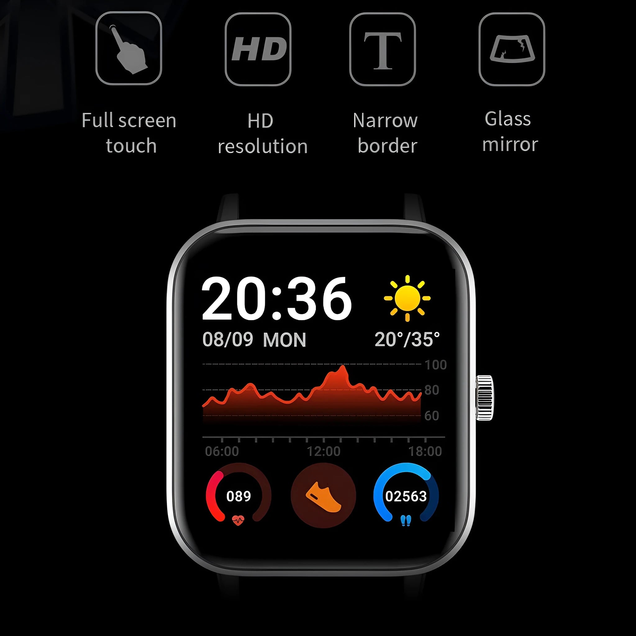 Y30 smartwatch display with Bluetooth call and music playback, available in four colours