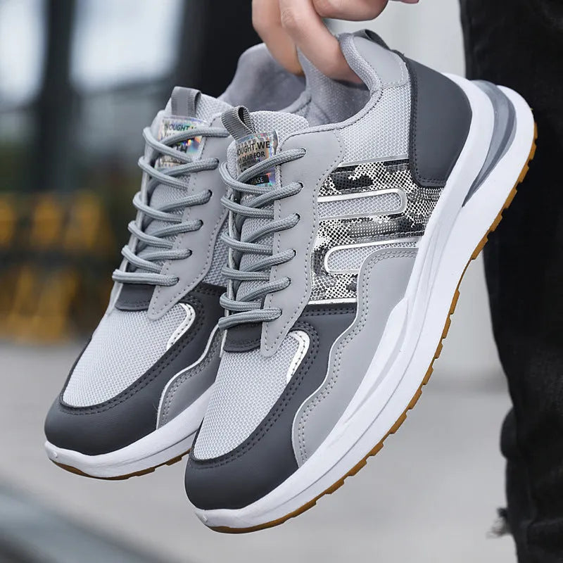 Plus size men's mesh sports casual shoes in three colour options with leather toe holder