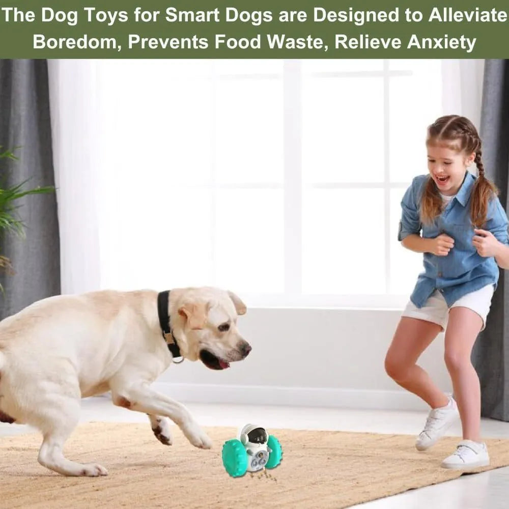 Robot design dog treat dispenser toy with roller mechanism in five colour options