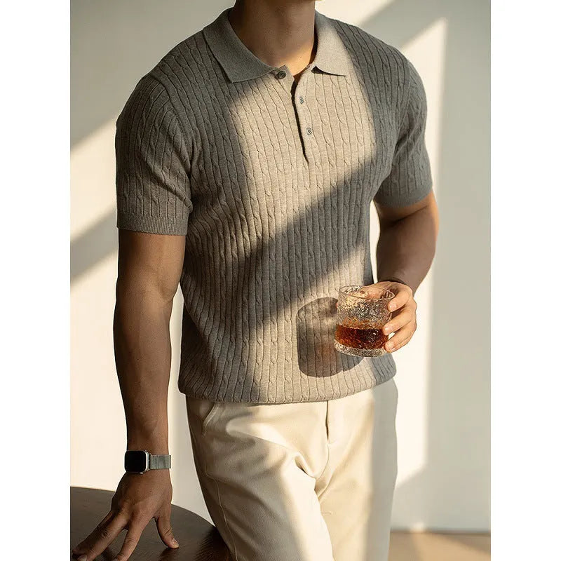 Men's short sleeve business top in khaki, part of a set also available in black and white.