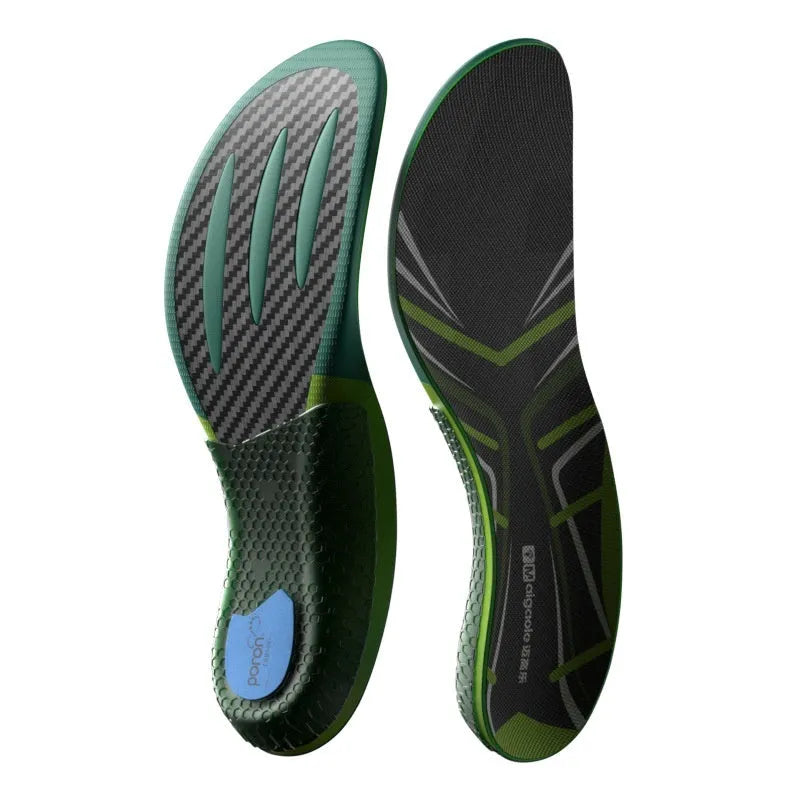 Unisex marathon racing insoles in green and red with carbon plate EVA PU gel cushioning