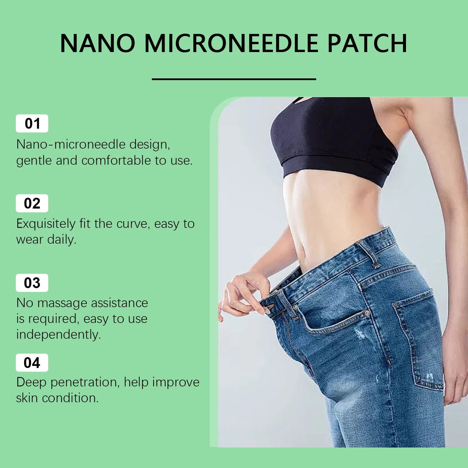 Four slimming nano microneedle stickers for face and body contouring with ginger and mugwort root.