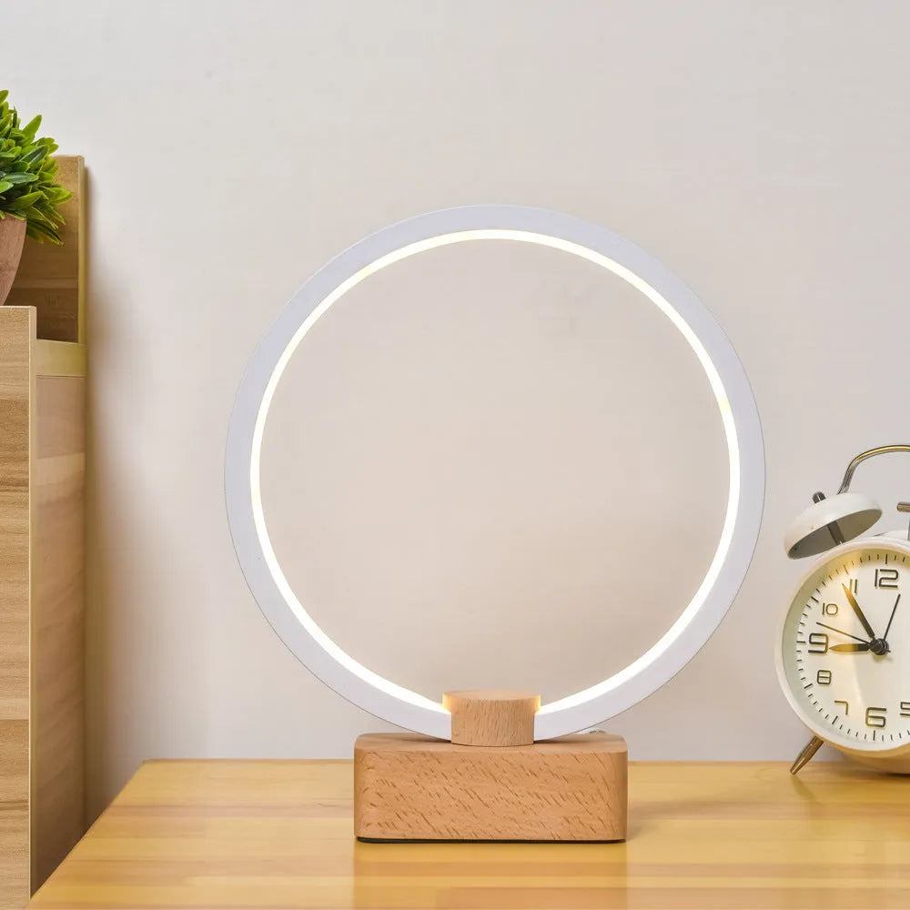Solid wood smart LED night lamp with bamboo holder and USB cable