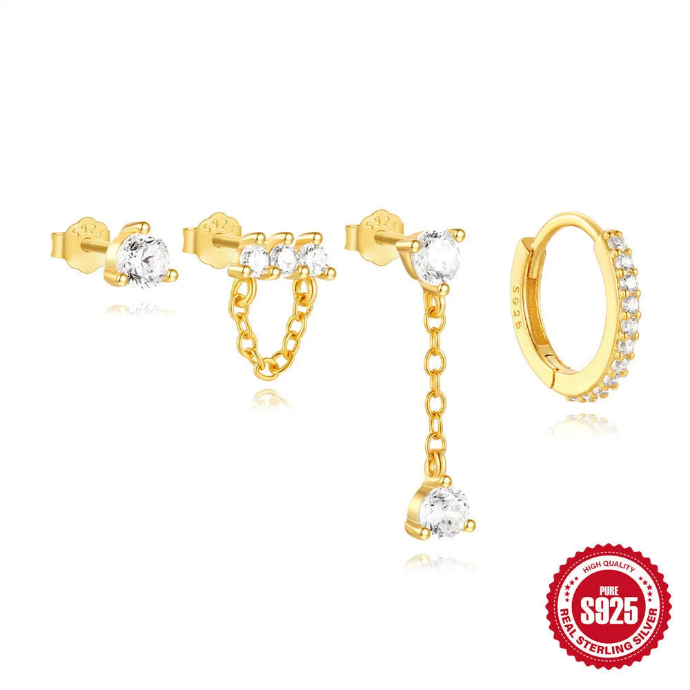 S925 sterling silver clover petal earrings with geometric design in gold electroplated finishes