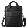 Genuine leather retro vertical briefcase men's bag with sewing thread detailing in black colour
