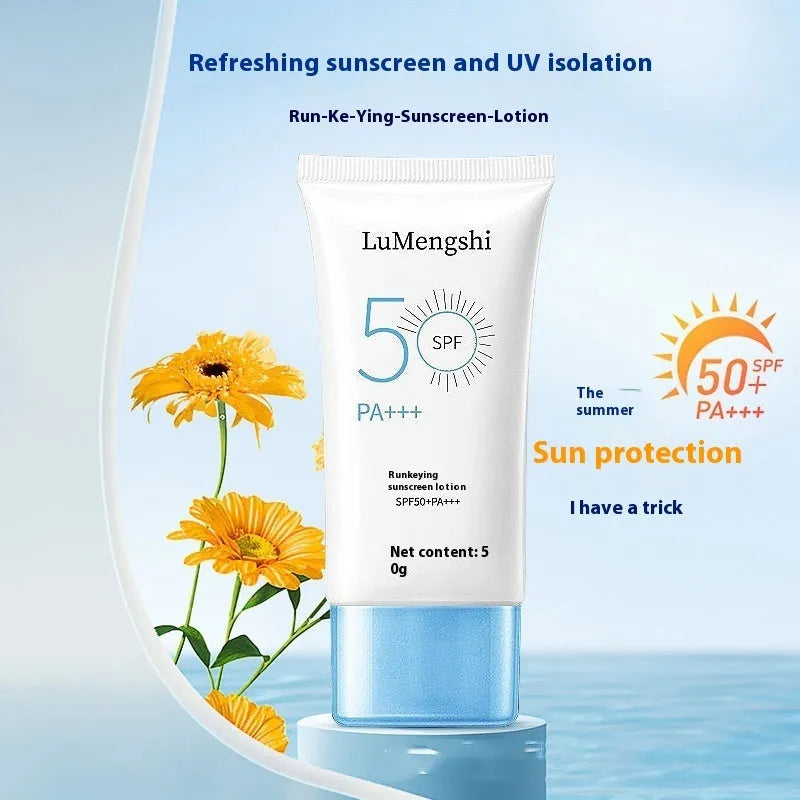 Tube of 50g refreshing sunscreen with whitening and moisturising for universal skin types