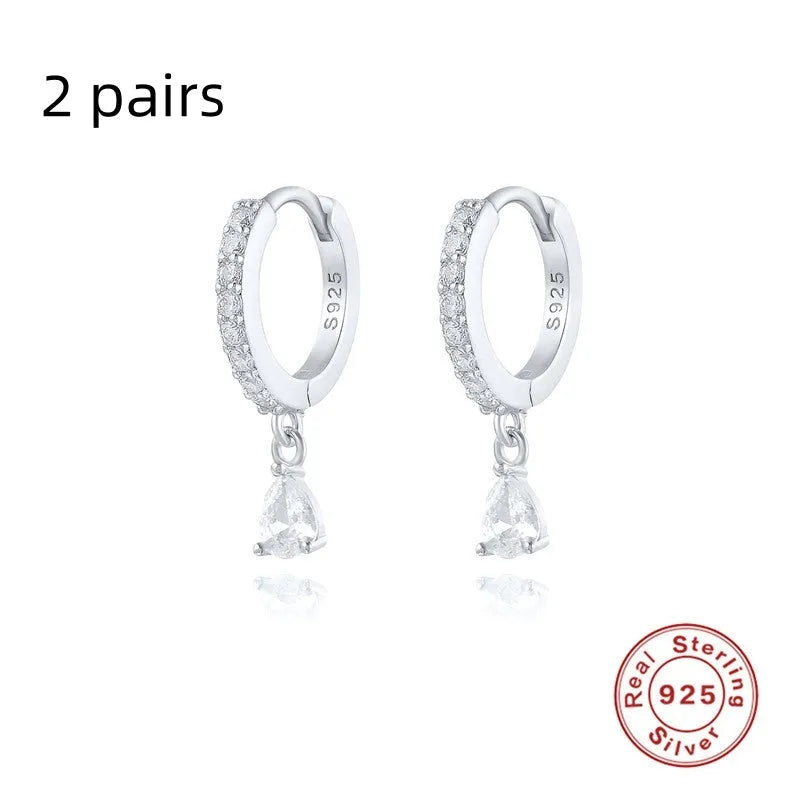 S925 sterling silver geometric water drop earrings with electroplated finish and stone accents