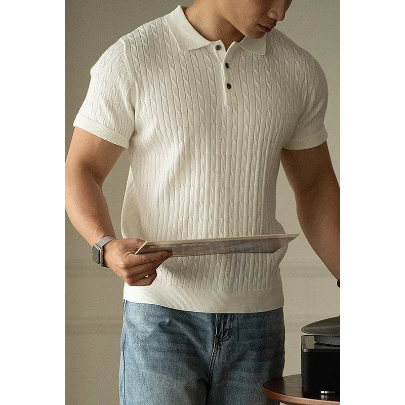 Men's short sleeve business top in khaki, part of a set also available in black and white.