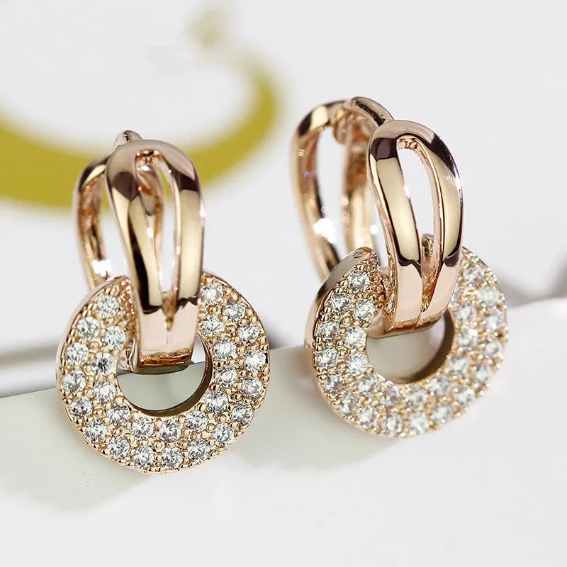 Fashion copper geometric zircon earrings in gold, platinum, and rose gold colours for women