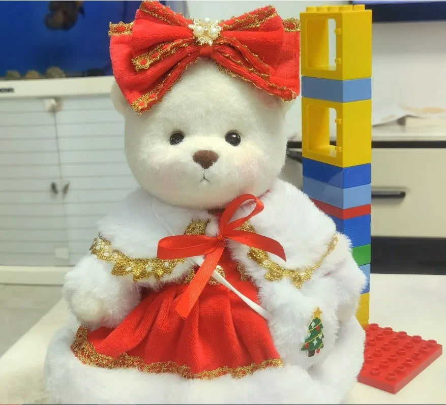 30cm Momo Bear plush doll wearing a white snowman Christmas costume set