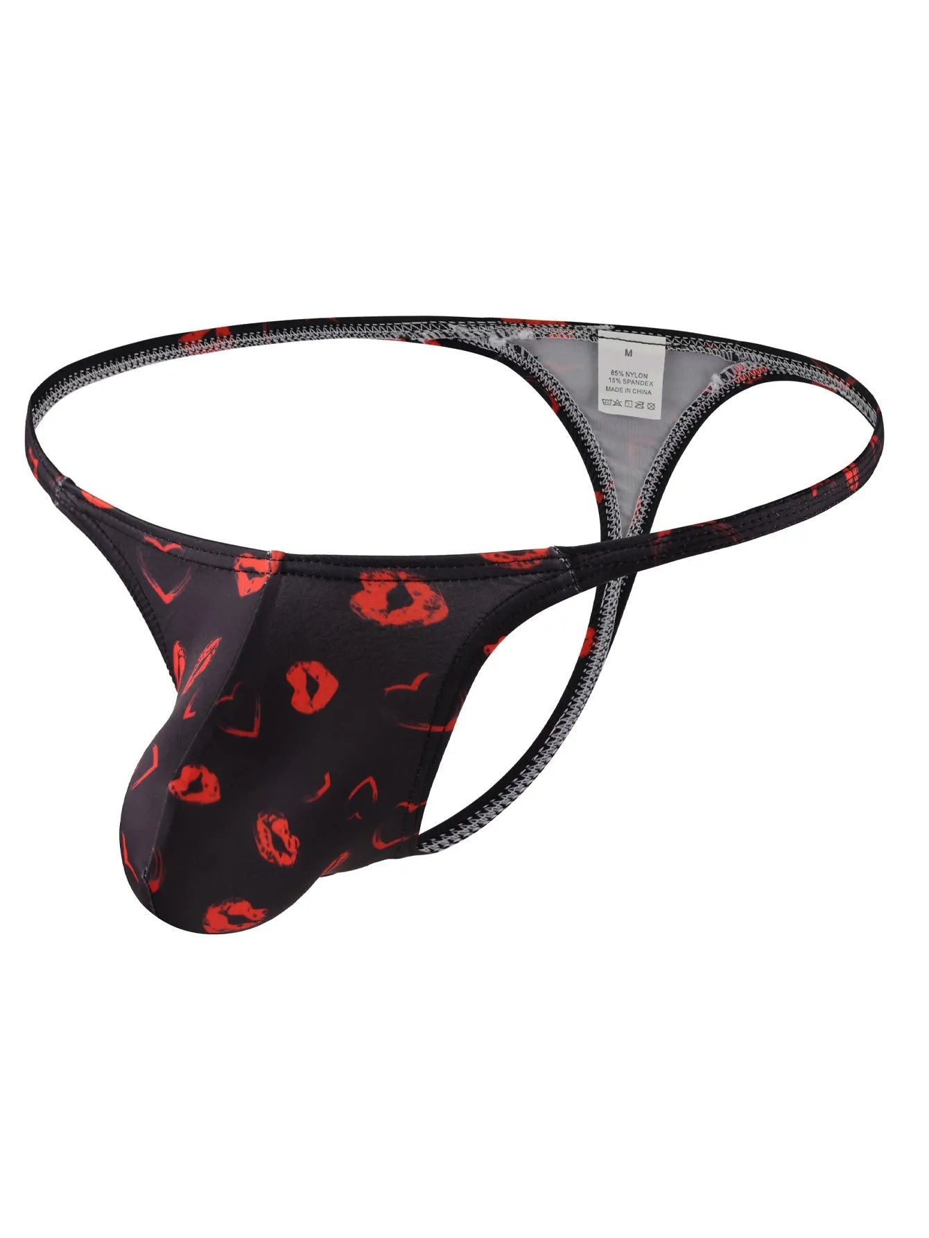 Men's low waist T-back shorts with cartoon pattern in black and white colours