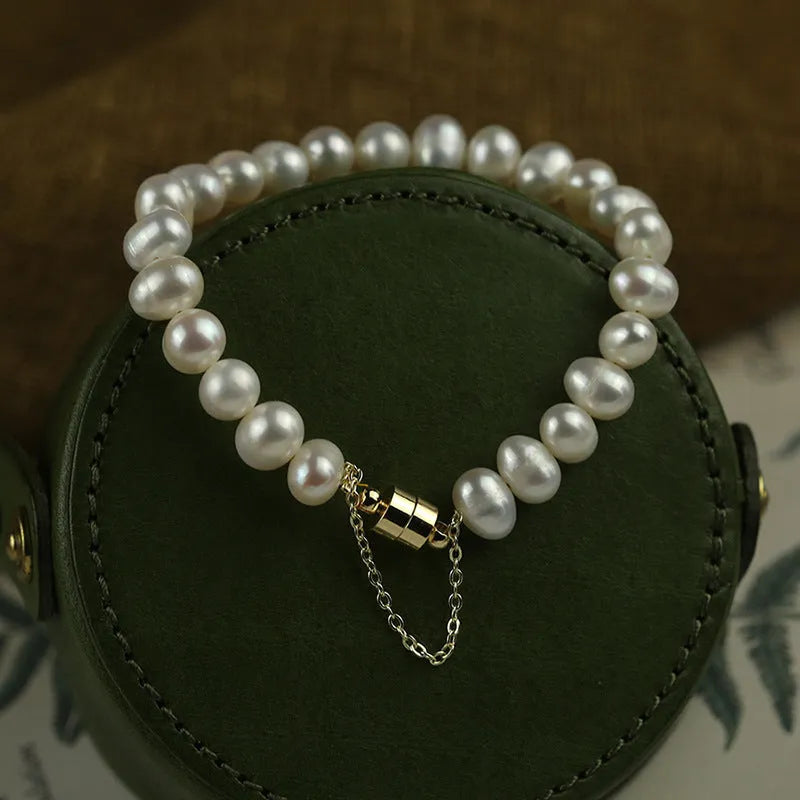 Baroque freshwater pearl bracelet with zircon accents geometric design women's gold colour